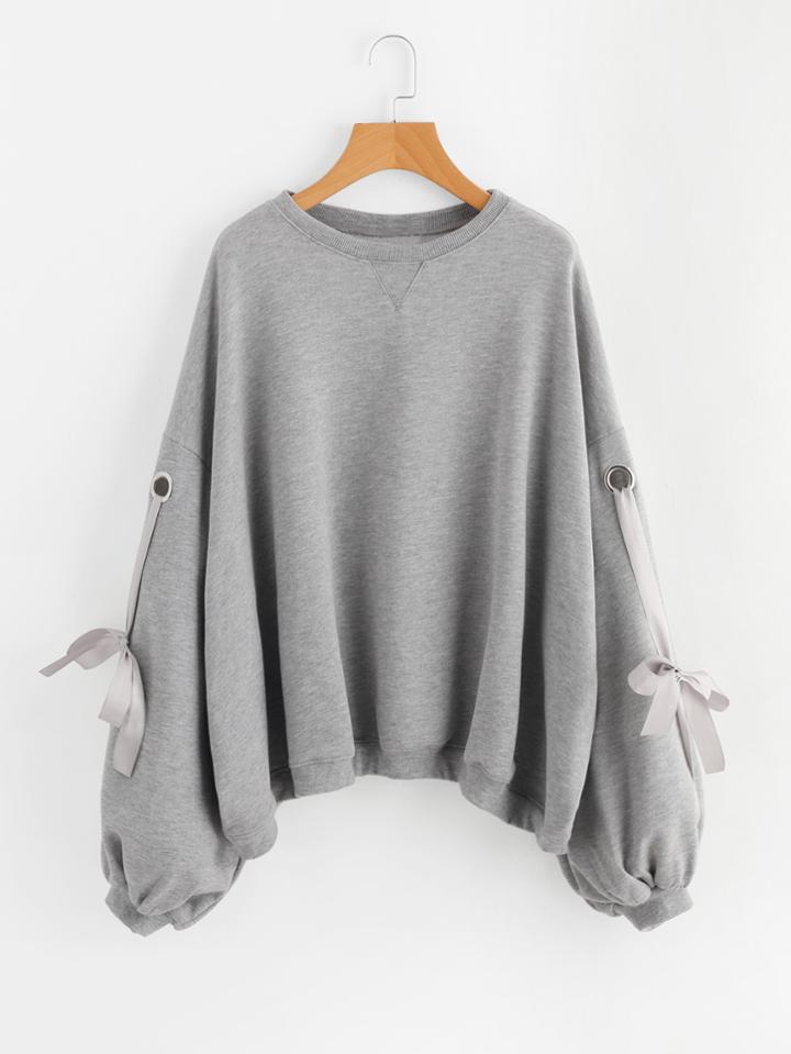 Romwe Eyelet Bow Tie Detail Sweatshirt