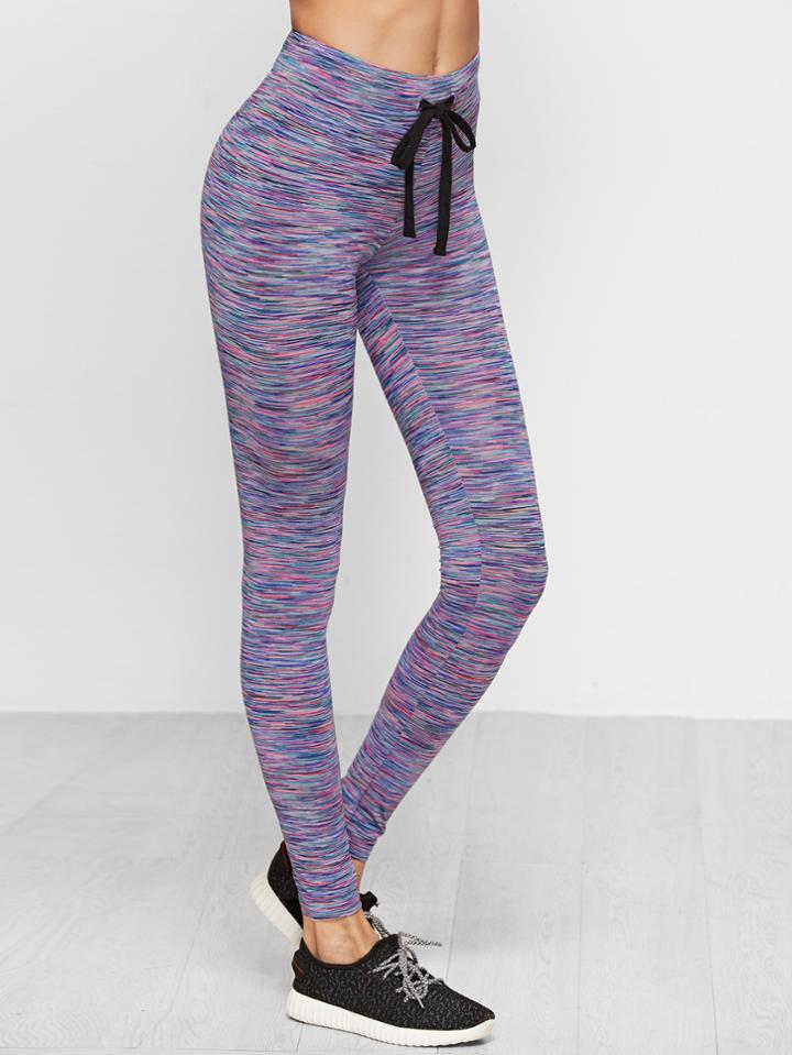 Romwe Purple Marled Knit Drawstring Waist Leggings