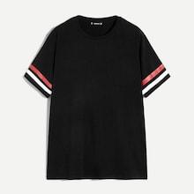Romwe Guys Striped Cuff T-shirt