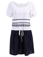 Romwe With Buttons Drawstring Embroidered Dress