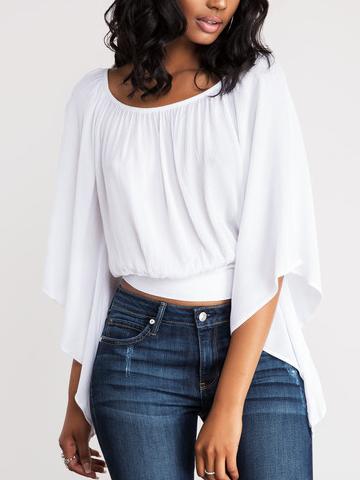 Romwe Slit Back Self-tie Bell Sleeve Top