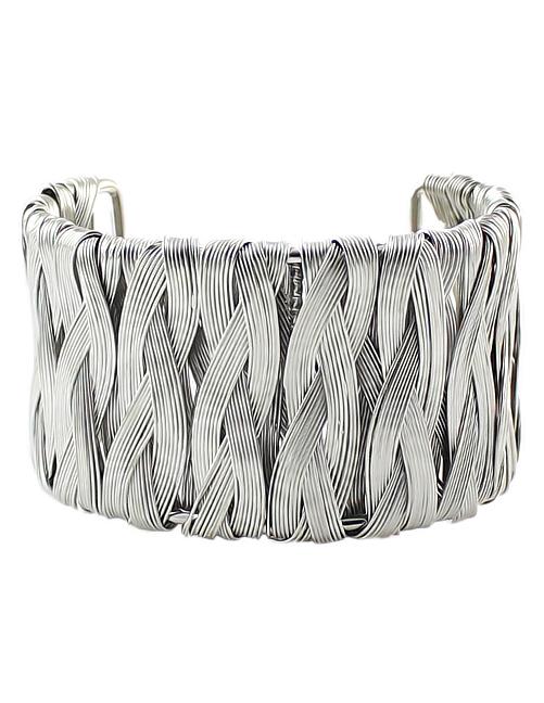 Romwe Weave Silver Cuff Bracelet