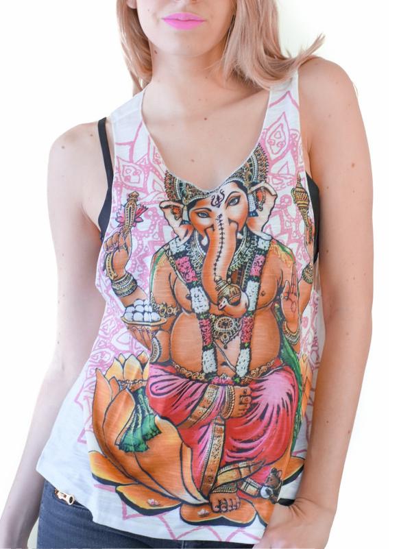 Romwe Indian Elephant God Print Tank Top