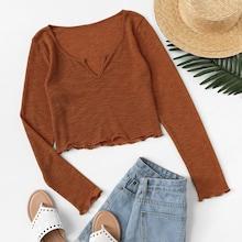 Romwe Lettuce Trim V Cut Neck Tee