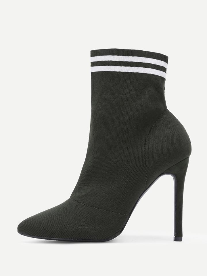 Romwe Striped Trim Court Heeled Ankle Boots