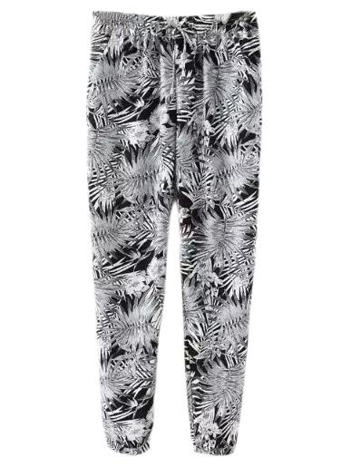 Romwe Multicolor Elastic Waist Pockets Bamboo Leaves Print Pants