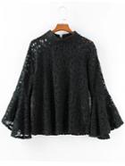 Romwe Bell Sleeve Lace Black Top