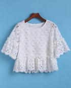 Romwe Short Sleeve Hollow Lace Top