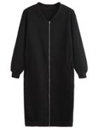 Romwe Black Zip Up Long Sweatshirt