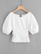 Romwe Lace Up Side O-ring Back Bishop Sleeve Top