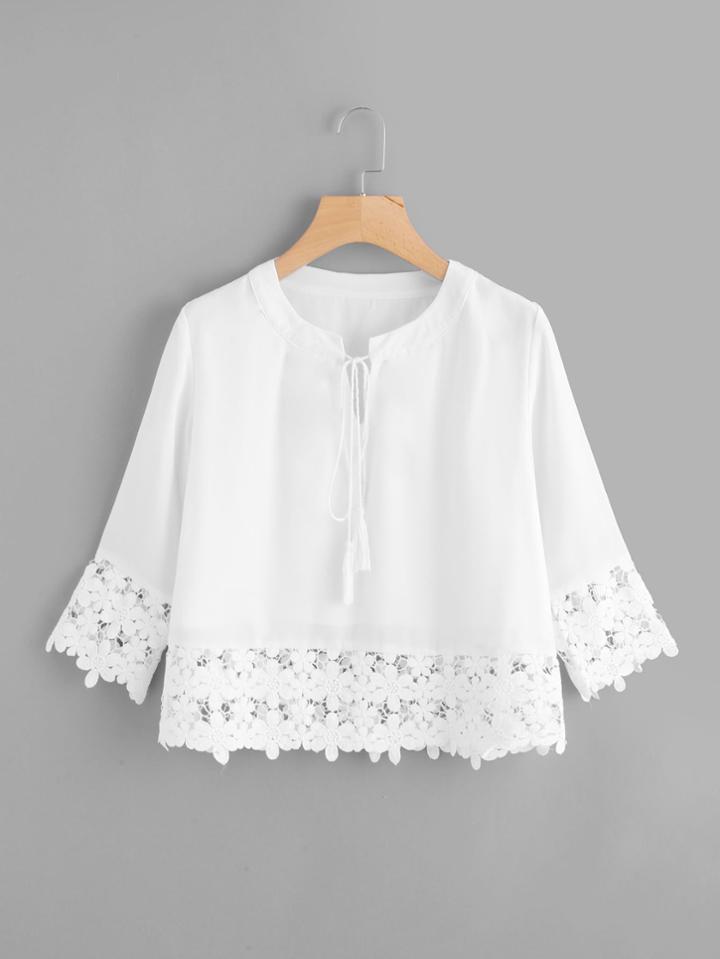 Romwe Lace Crochet Contrast Blouse