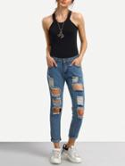 Romwe Blue Destroyed Denim Loose Pant