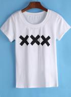Romwe Xxx Print Round Neck White T-shirt
