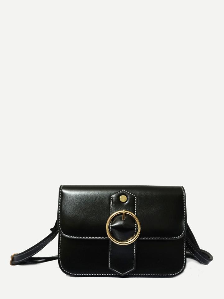 Romwe Ring Buckle Decor Flap Pu Shoulder Bag