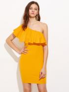 Romwe Oblique Shoulder Flounce Layered Bodycon Dress