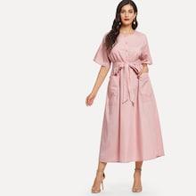 Romwe Half Placket Patch Pocket Detail Dress