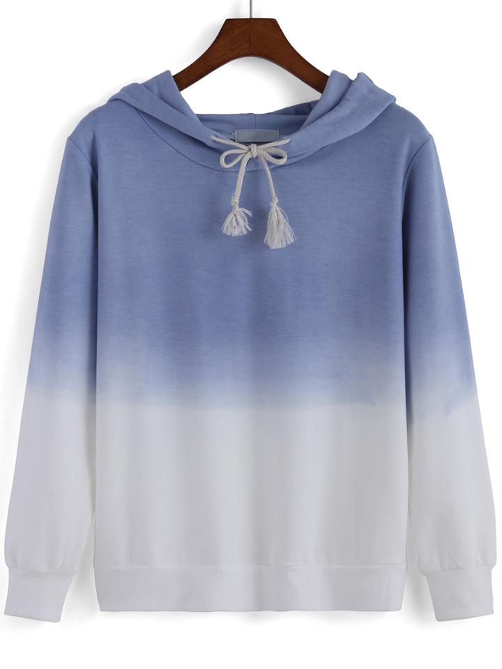 Romwe Hooded Drawstring Ombre Sweatshirt