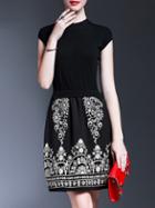 Romwe Black Knit Embroidered Combo Dress