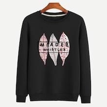 Romwe Men Letter And Leaf Print Sweatshirt