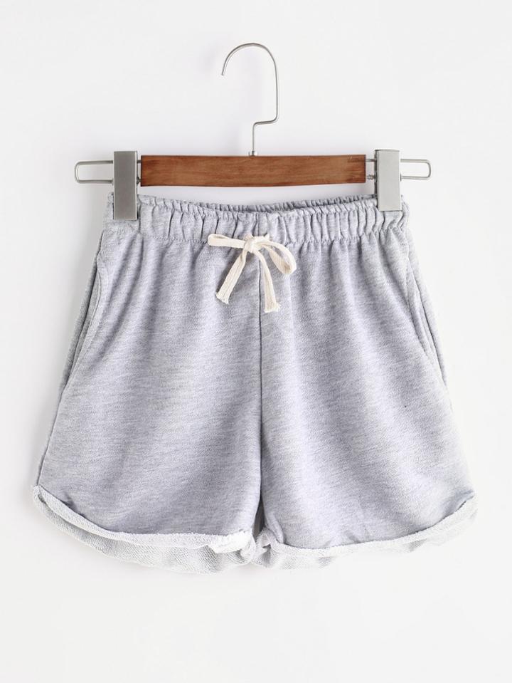 Romwe Grey Drawstring Waist Cuffed Shorts