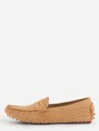 Romwe Faux Leather Eyelet Loafers - Apricot
