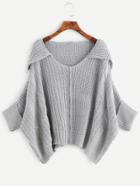 Romwe Pale Grey Cable Knit Cuffed Loose Sweater