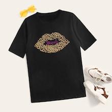 Romwe Leopard & Letter Print T-shirt Dress