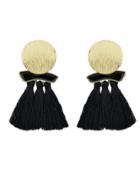 Romwe Black Boho Earrings Round Metal With Colorful Handmade Tassel Drop Earrings