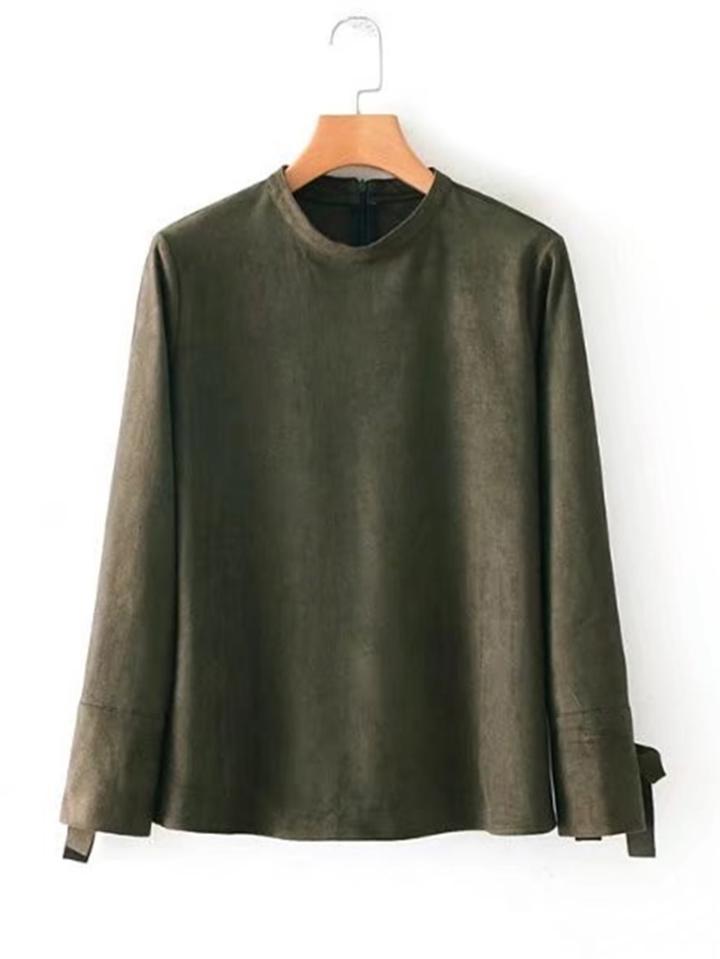 Romwe Eyelet Detail Tied Cuff Blouse