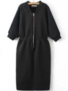 Romwe Elbow Sleeve Zipper Slit Dress