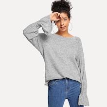 Romwe Flounce Sleeve Solid Jumper