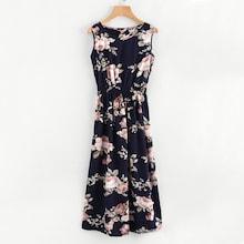 Romwe Floral Print Smocked Waist Tank Dress