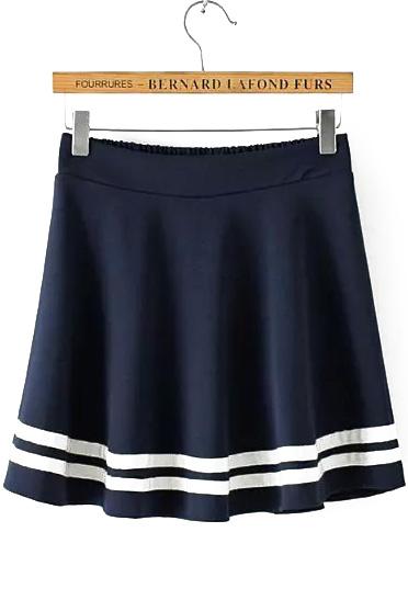 Romwe Elastic Waist Striped Navy Skirt