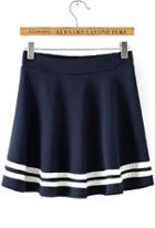 Romwe Elastic Waist Striped Navy Skirt