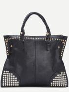 Romwe Black Zip Embellished Studded Tote Bag