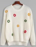 Romwe Beige Dip Hem Ring Embellished Sweater
