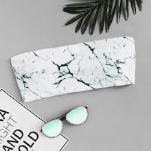 Romwe Marled Print Strapless Swimming Top