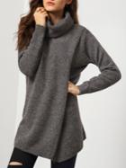 Romwe Turtleneck Split Loose Grey Sweater