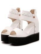 Romwe White With Rivet Back Zipper Wedges Sandals