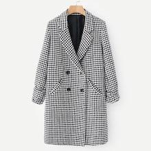 Romwe Double Breasted Houndstooth Coat