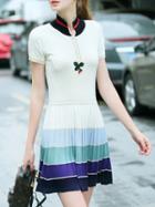 Romwe White Collar Color Block Pleated Knit Dress
