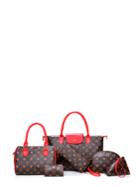Romwe Seamless Pattern Faux Leather Bag Set 6pcs