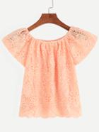 Romwe Pink Scalloped Hem Embroidered Mesh Top