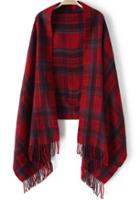 Romwe Check Print Tassel Knitted Scarf-red