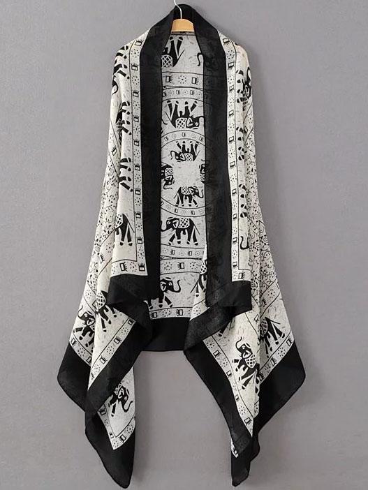 Romwe Black And White Elephant Print Scarf
