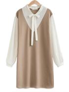 Romwe Tie Collar Color-block Dress