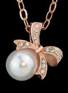 Romwe Gold Pearl Diamond Bow Necklace