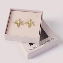 Romwe Mothers Day Gift Faux Pearl Decor Leaf Stud Earring 1pair