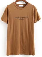 Romwe Letters Print Khaki T-shirt