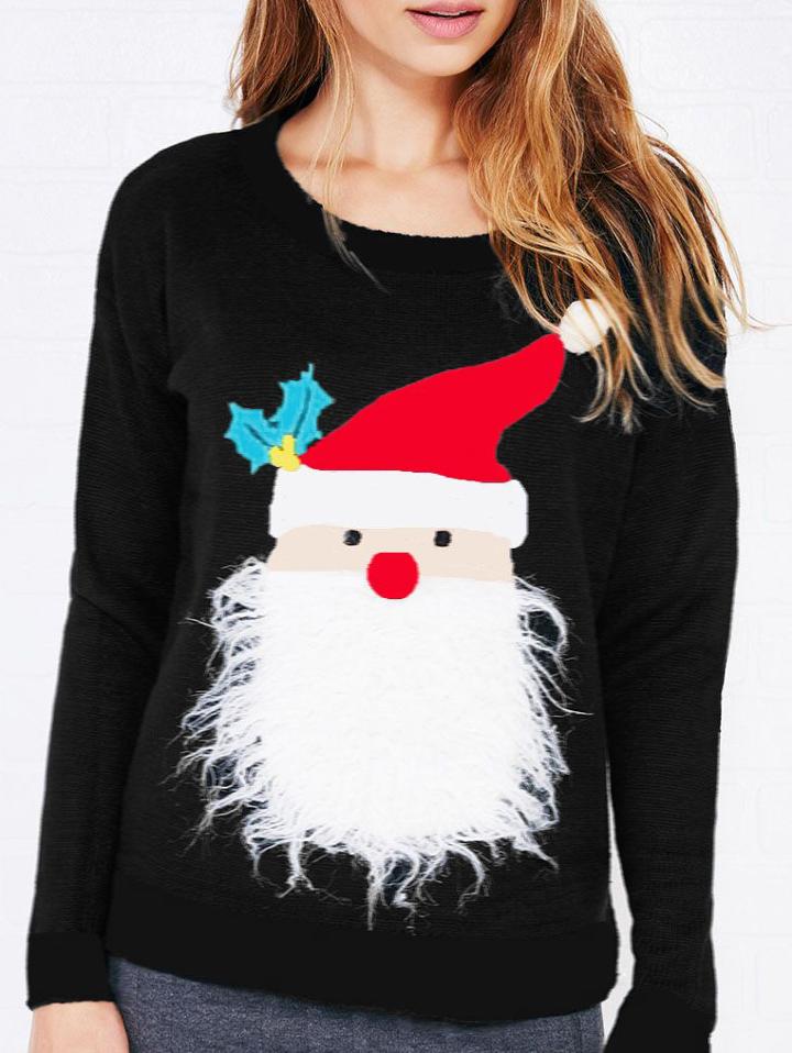 Romwe Black Christmas Santa Print Sweatshirt